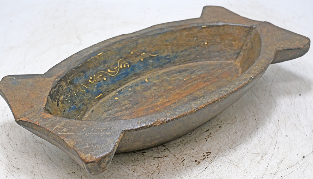 Antique Wooden Oval Bowl Original Old Fine Hand Carved
