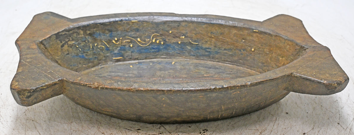 Antique Wooden Oval Bowl Original Old Fine Hand Carved