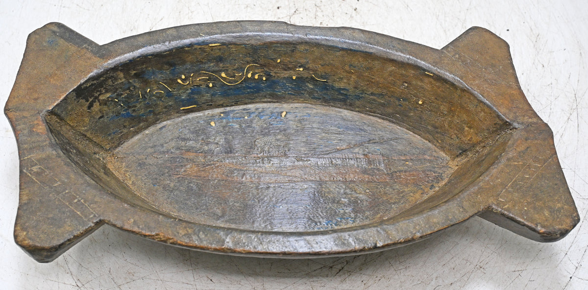 Antique Wooden Oval Bowl Original Old Fine Hand Carved
