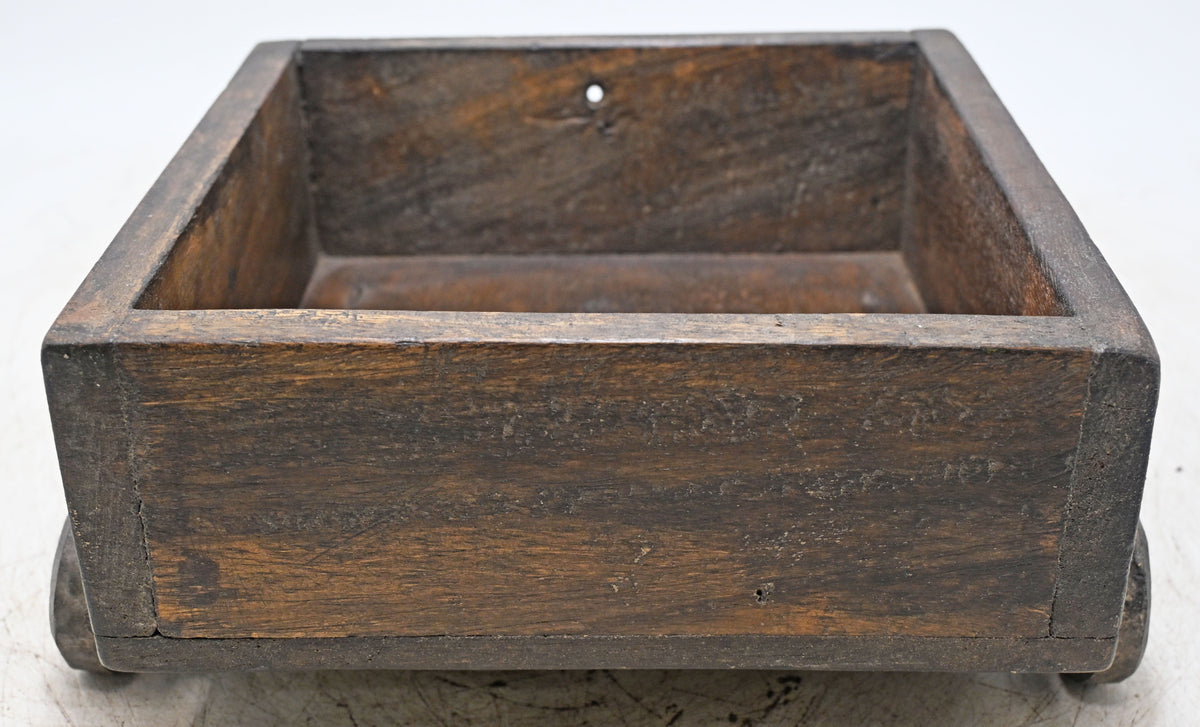 Vintage Wooden Square Basket on Wheels Original Old Hand Crafted