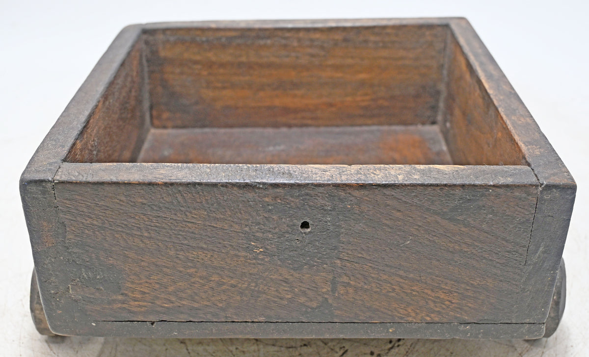 Vintage Wooden Square Basket on Wheels Original Old Hand Crafted