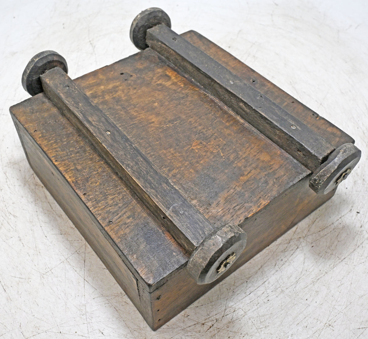 Vintage Wooden Square Basket on Wheels Original Old Hand Crafted