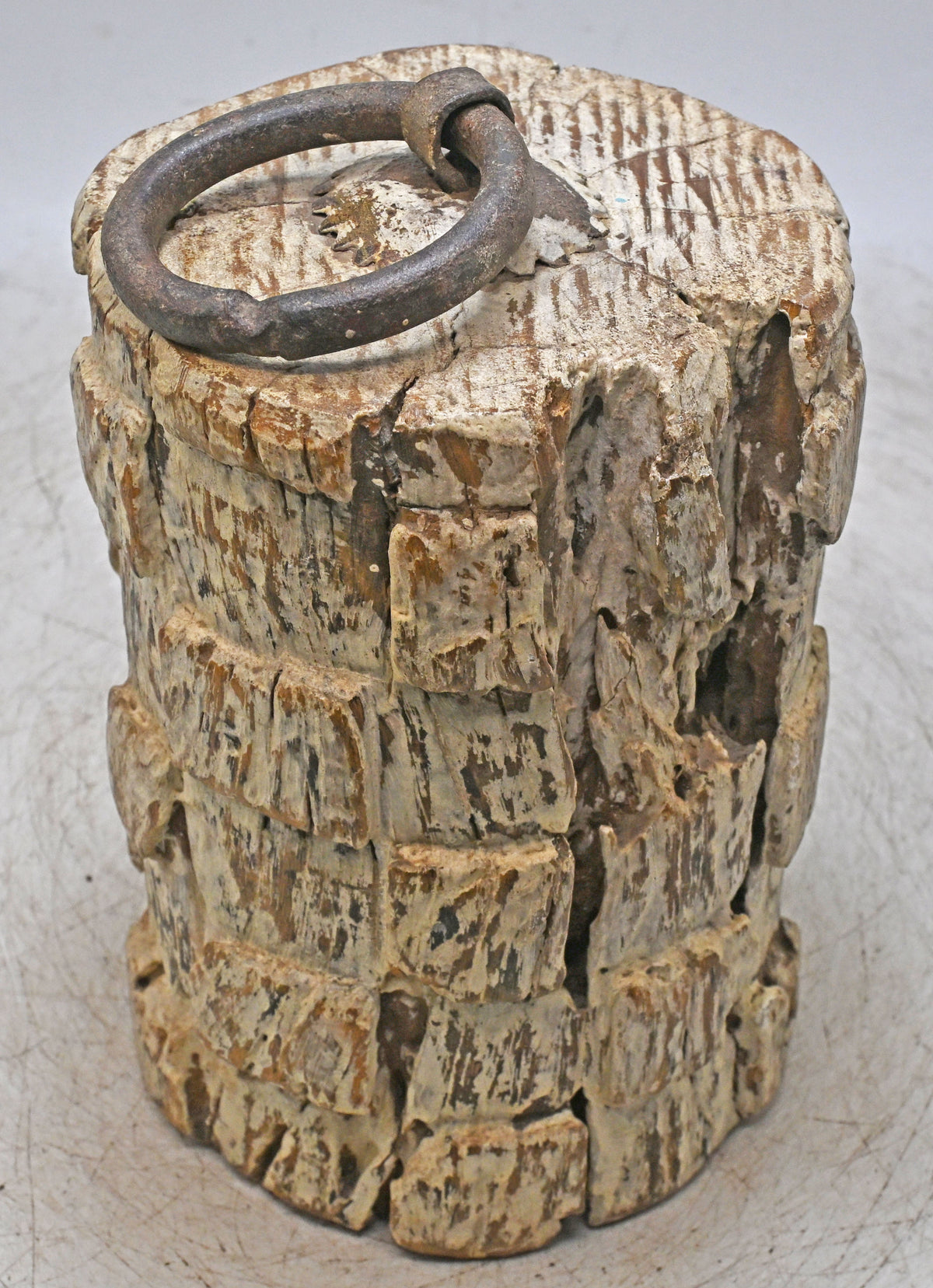 Antique Wooden Pillar Floor Carpet Door Weight Original Old Hand Carved