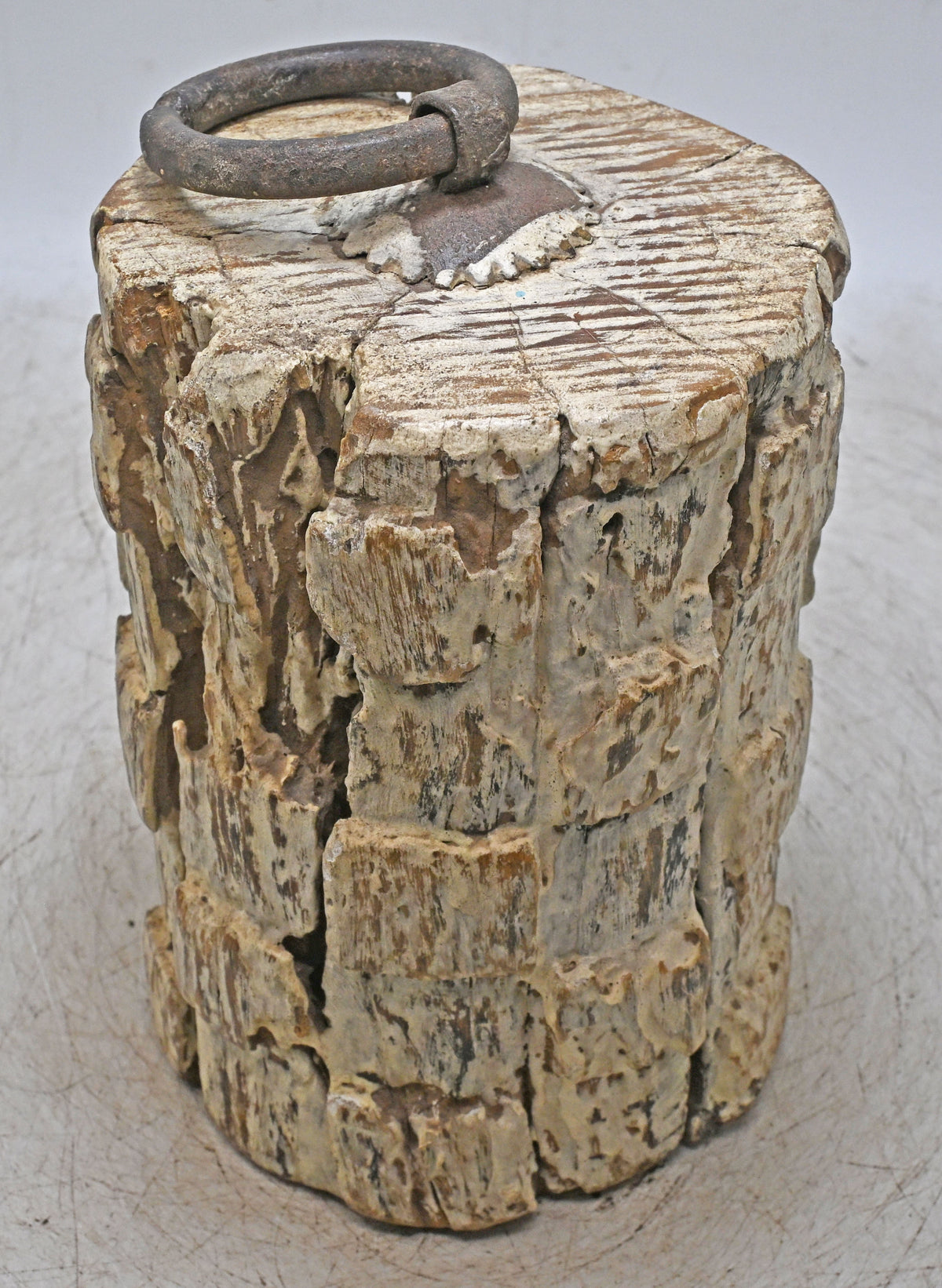Antique Wooden Pillar Floor Carpet Door Weight Original Old Hand Carved