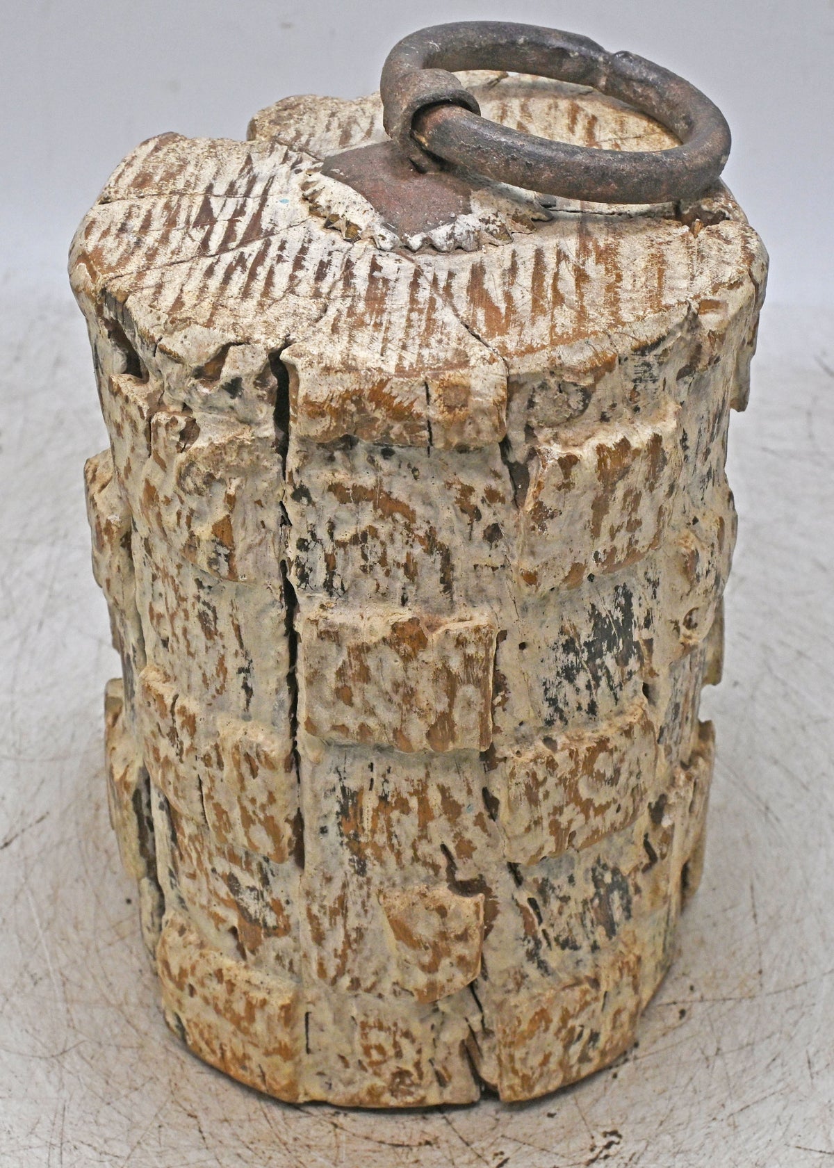 Antique Wooden Pillar Floor Carpet Door Weight Original Old Hand Carved