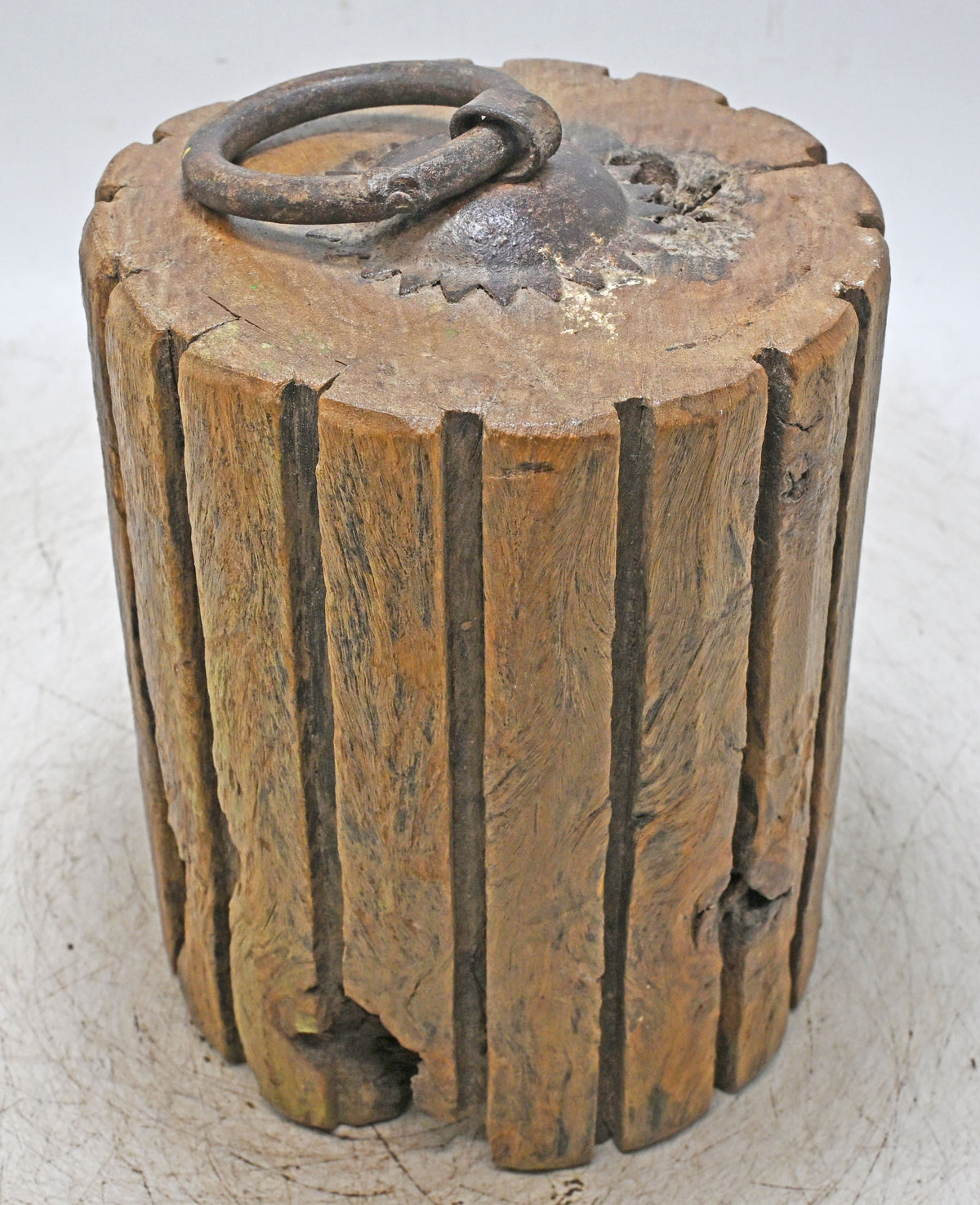 Antique Wooden Pillar Floor Carpet Door Weight Original Old Hand Carved