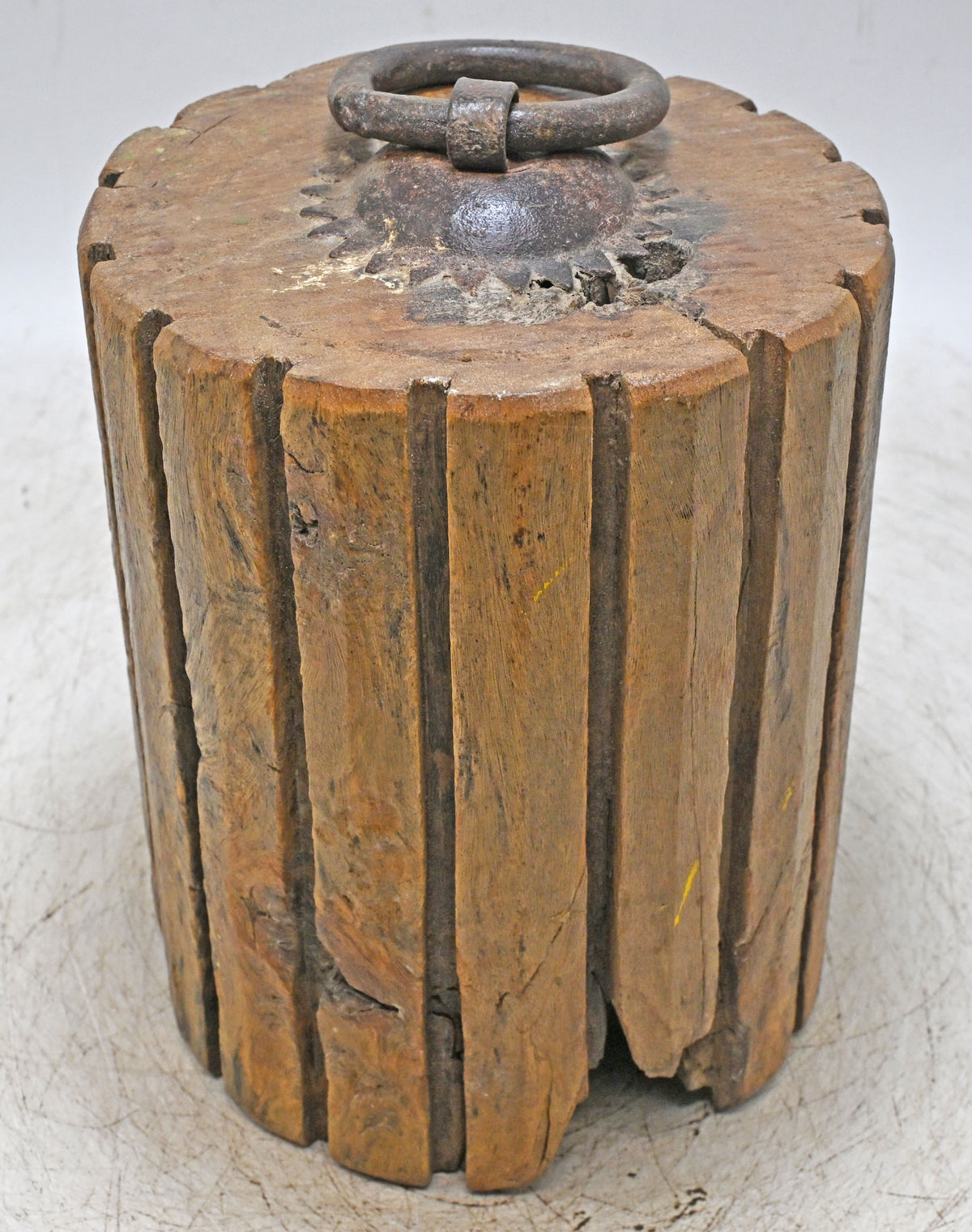 Antique Wooden Pillar Floor Carpet Door Weight Original Old Hand Carved