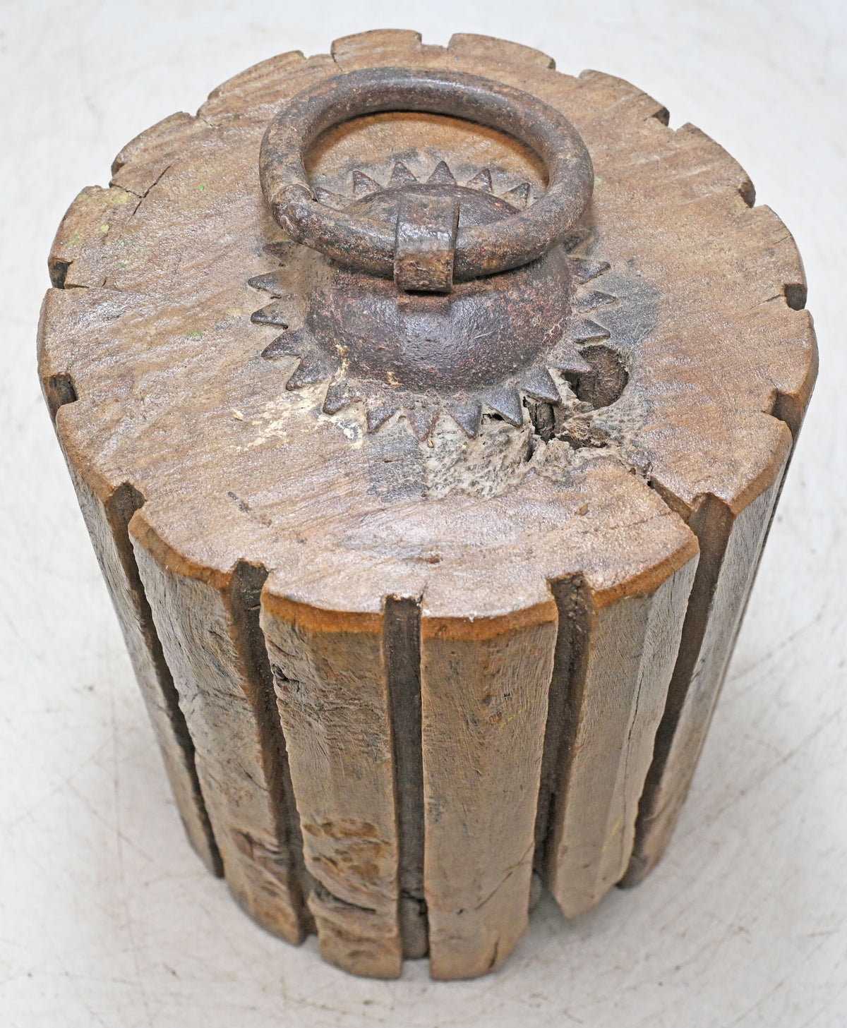Antique Wooden Pillar Floor Carpet Door Weight Original Old Hand Carved
