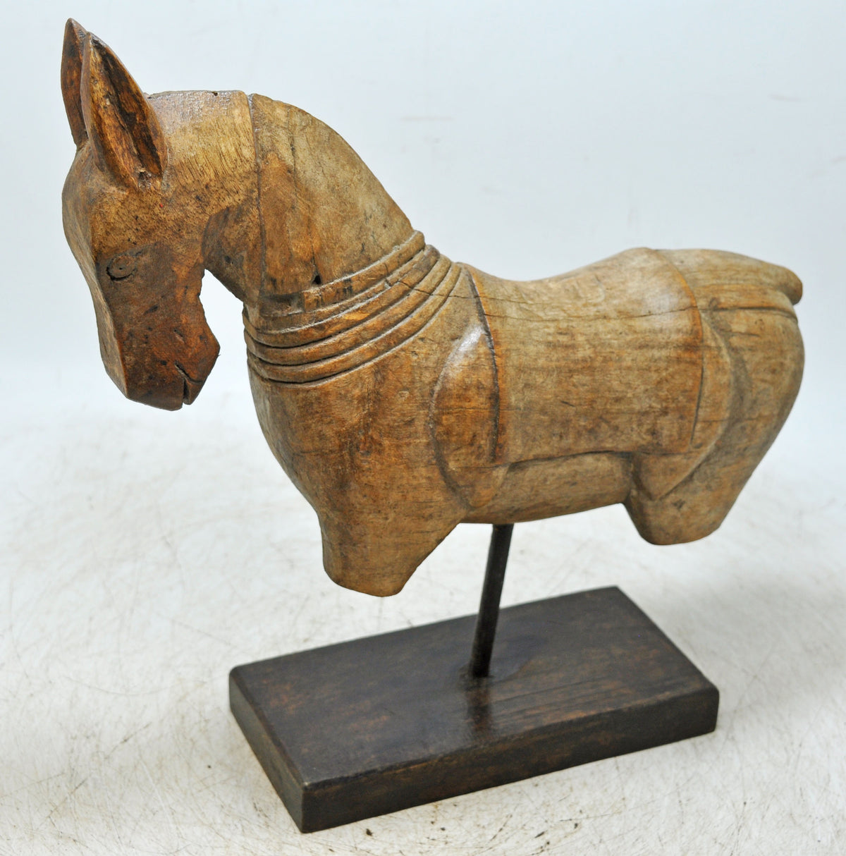 Vintage Wooden Horse Figurine on Stand Original Old Hand Carved