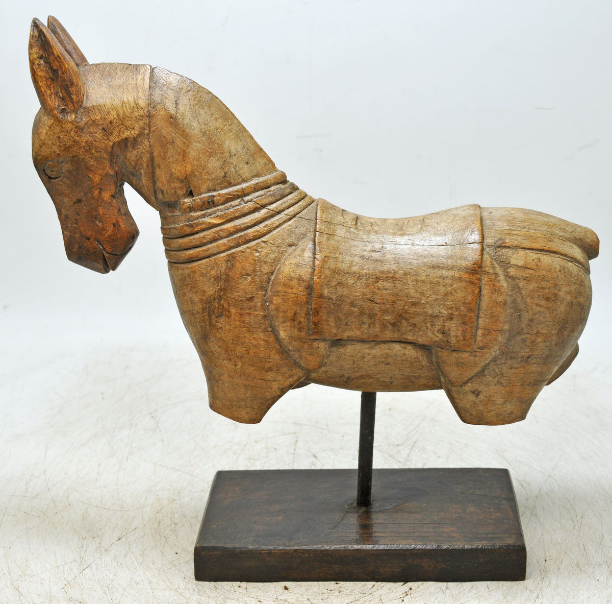 Vintage Wooden Horse Figurine on Stand Original Old Hand Carved