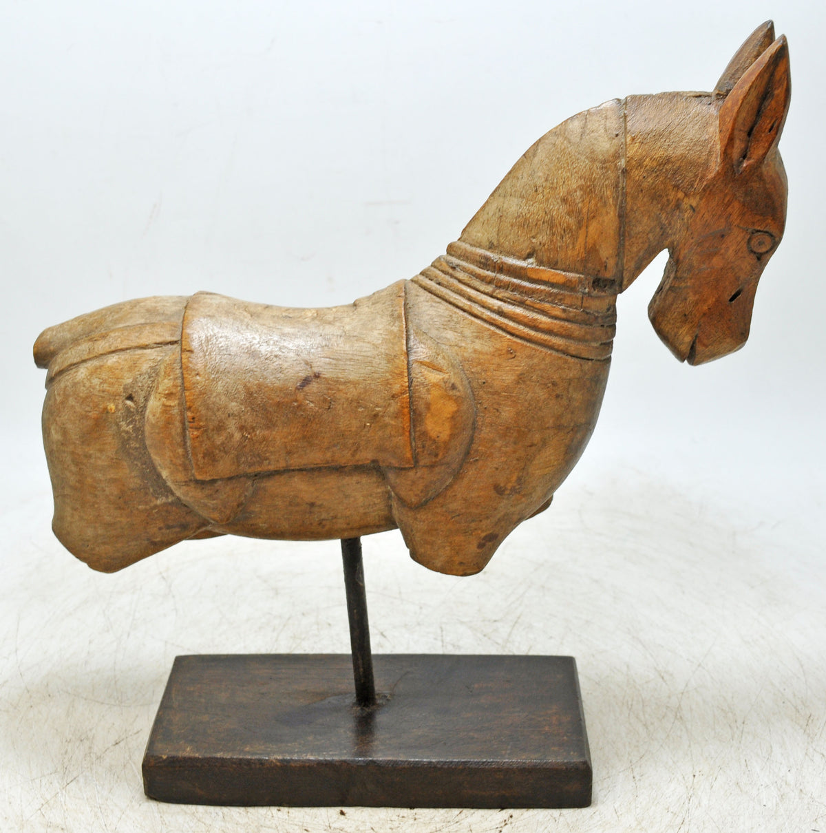 Vintage Wooden Horse Figurine on Stand Original Old Hand Carved