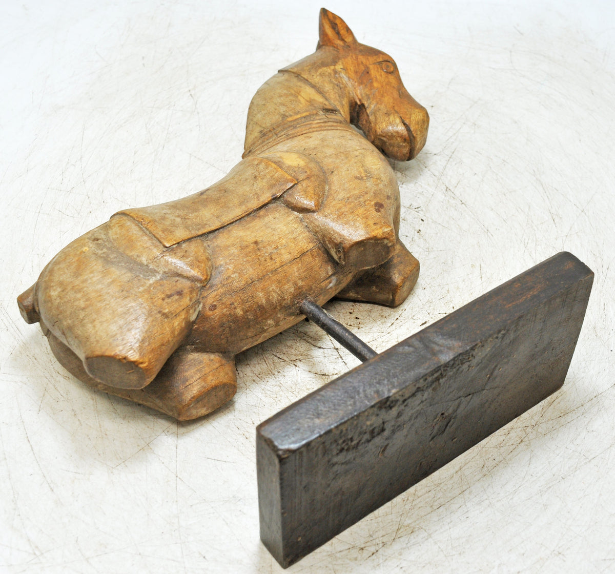 Vintage Wooden Horse Figurine on Stand Original Old Hand Carved
