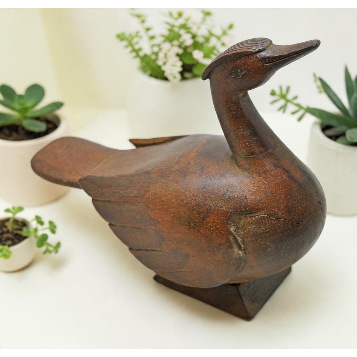 Vintage Wooden Duck Bird Figurine Original Old Hand Carved