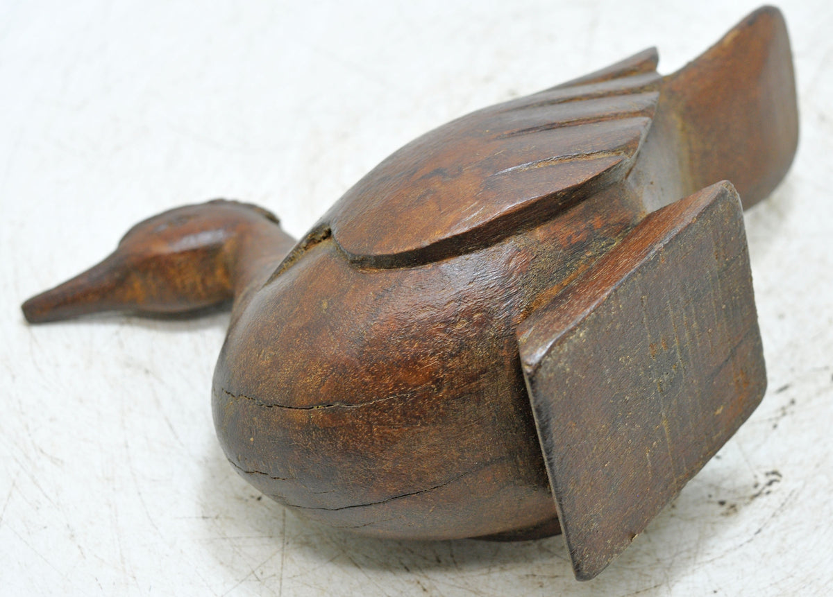 Vintage Wooden Duck Bird Figurine Original Old Hand Carved