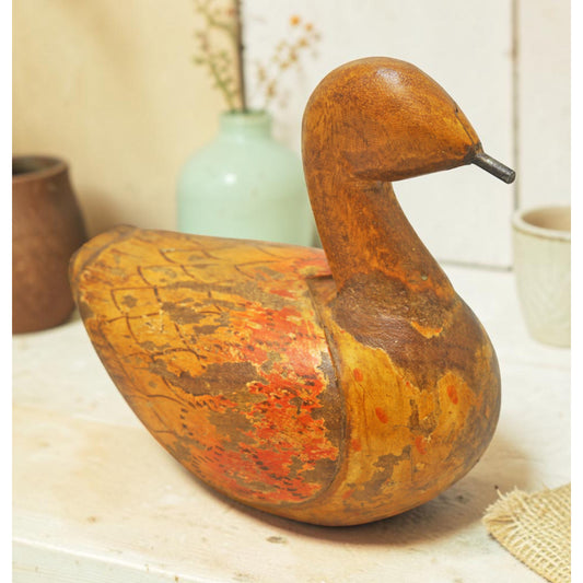 Vintage Wooden Duck Bird Figurine Original Old Hand Carved