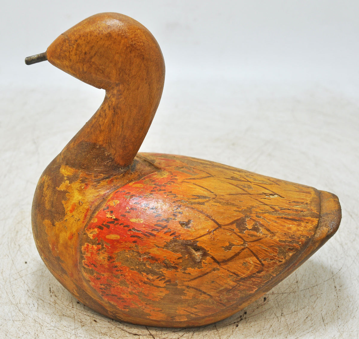 Vintage Wooden Duck Bird Figurine Original Old Hand Carved