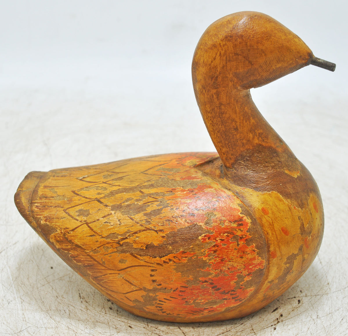 Vintage Wooden Duck Bird Figurine Original Old Hand Carved