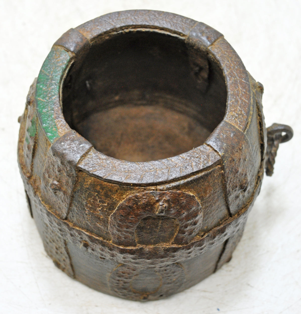 Antique Wooden Grain Measurement Paili Pot Original Old Hand Carved Metal Fitted