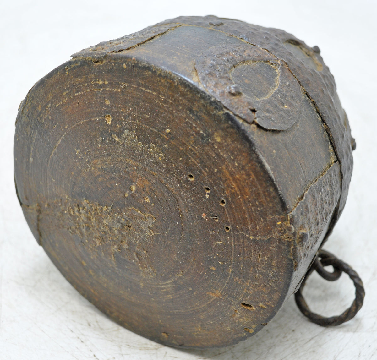 Antique Wooden Grain Measurement Paili Pot Original Old Hand Carved Metal Fitted
