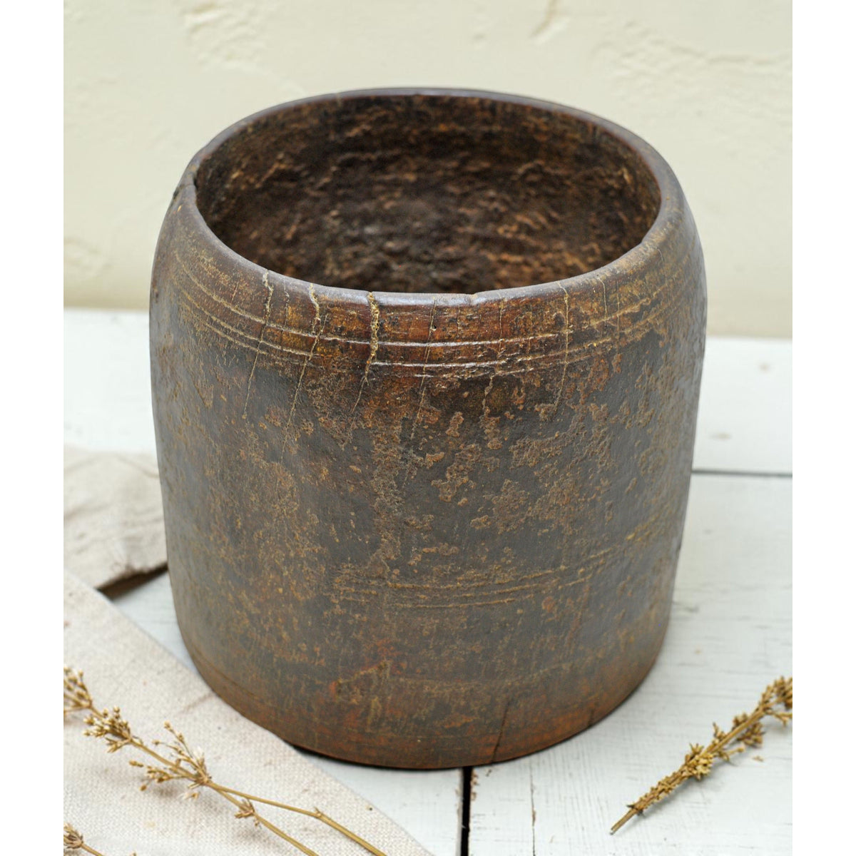 Antique Wooden Grain Measurement Paili Pot Original Old Hand Carved