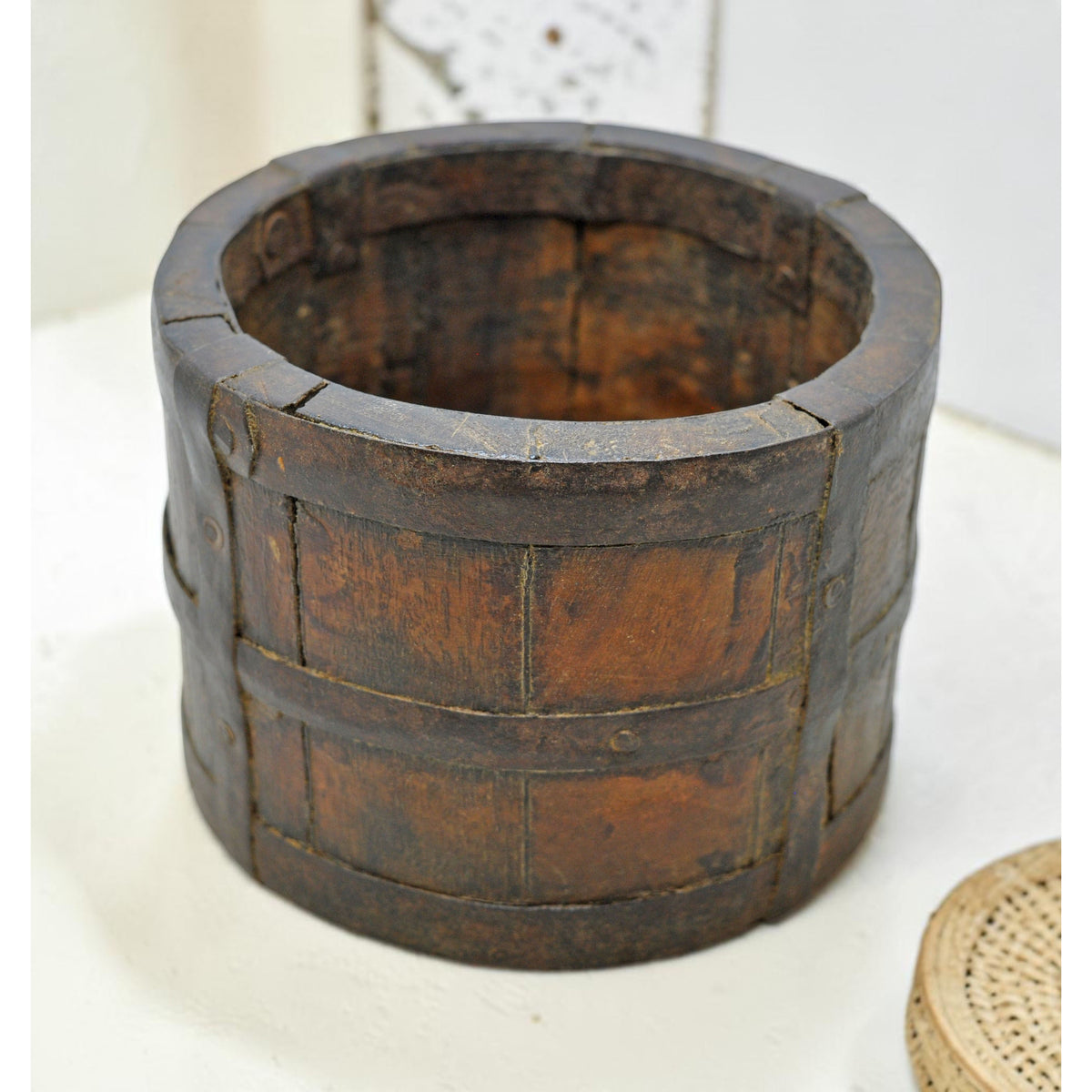 Vintage Wooden Grain Measurement Paili Pot Original Old Hand Carved