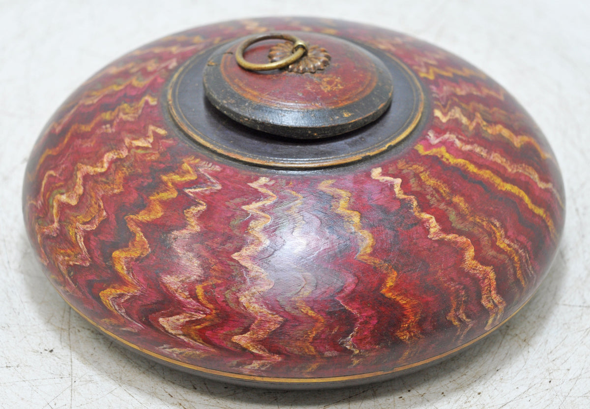 Vintage Wooden Round Tobacco Opium Box Original Old Hand Crafted Painted