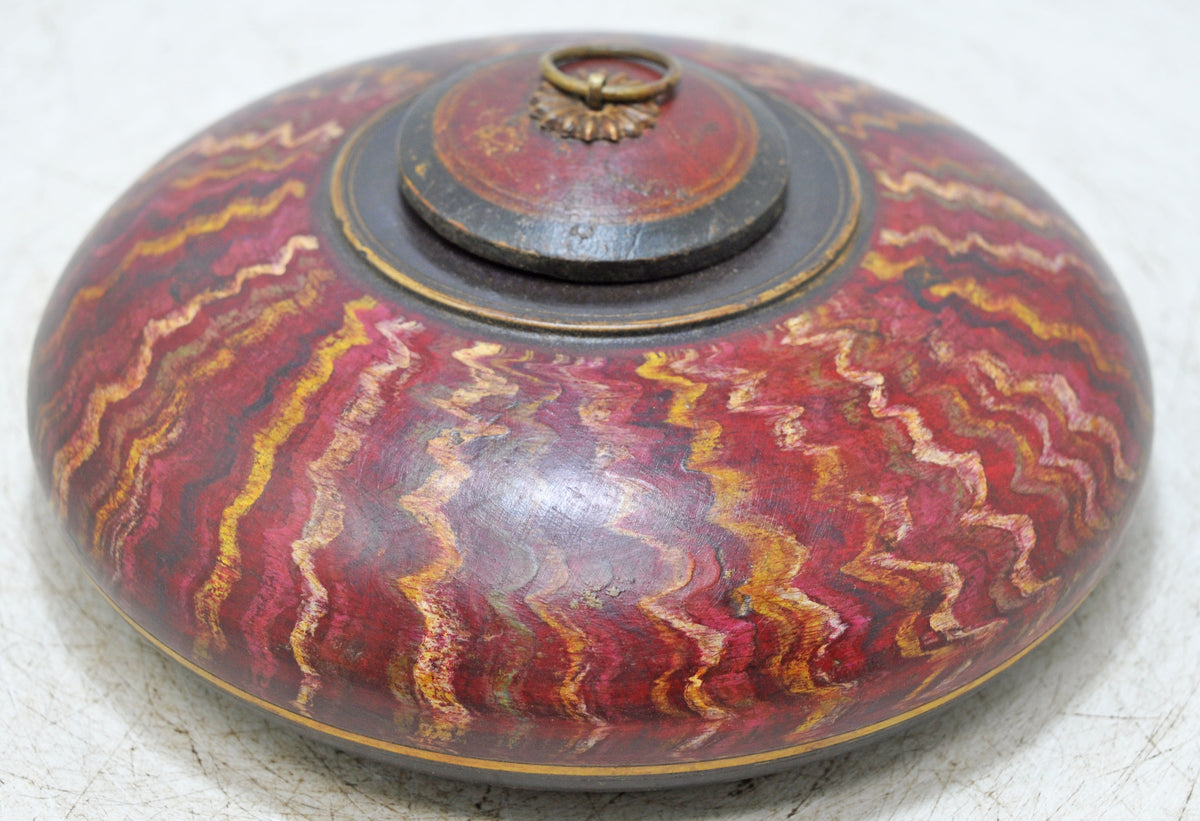 Vintage Wooden Round Tobacco Opium Box Original Old Hand Crafted Painted
