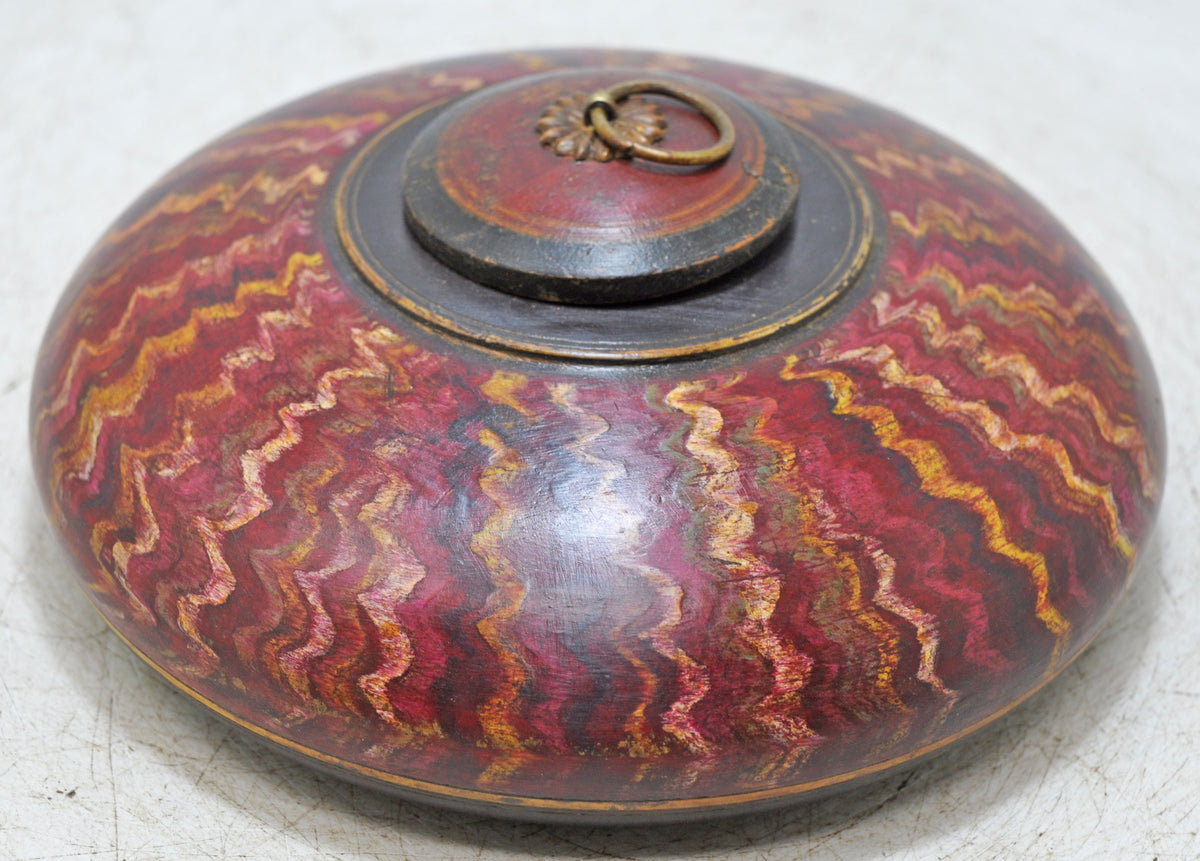 Vintage Wooden Round Tobacco Opium Box Original Old Hand Crafted Painted
