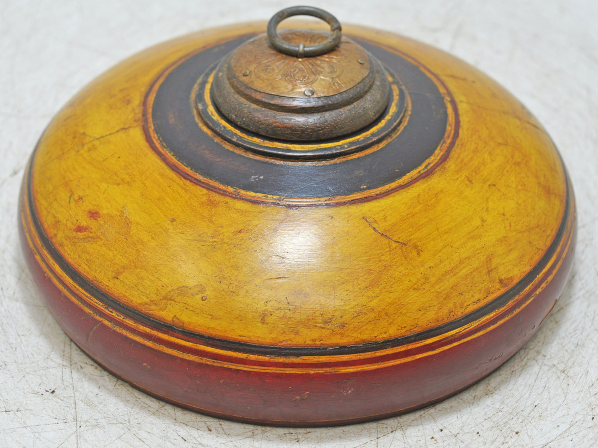 Vintage Wooden Round Tobacco Opium Box Original Old Hand Crafted Painted