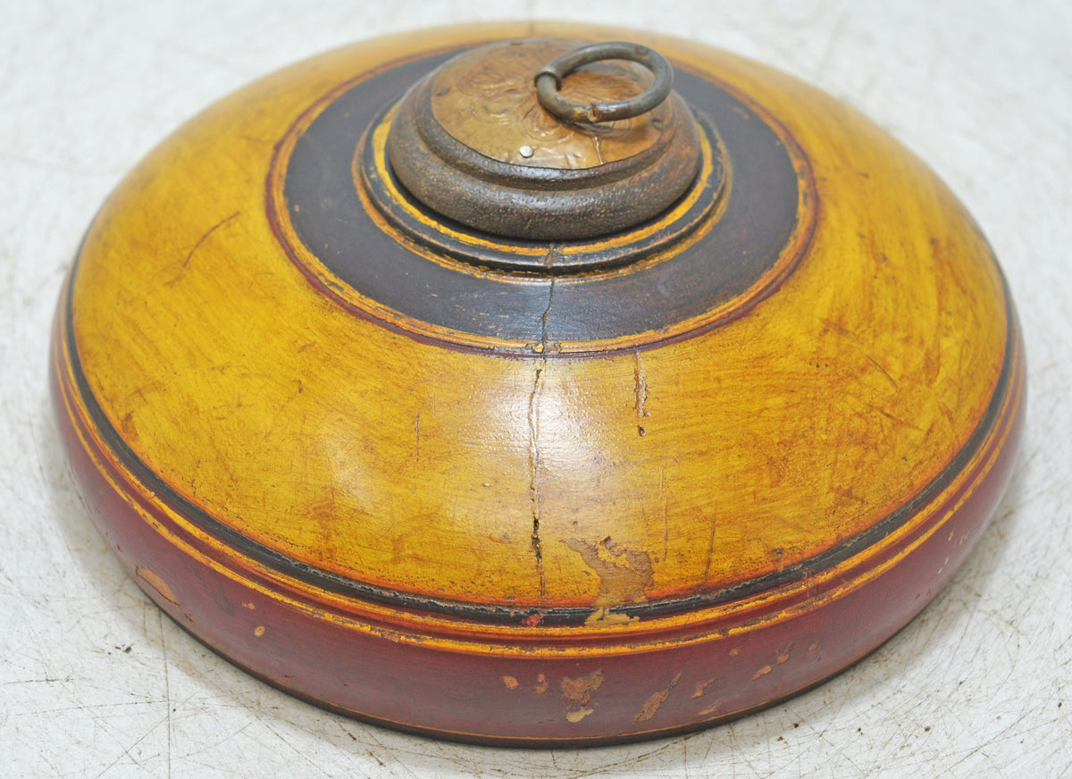 Vintage Wooden Round Tobacco Opium Box Original Old Hand Crafted Painted
