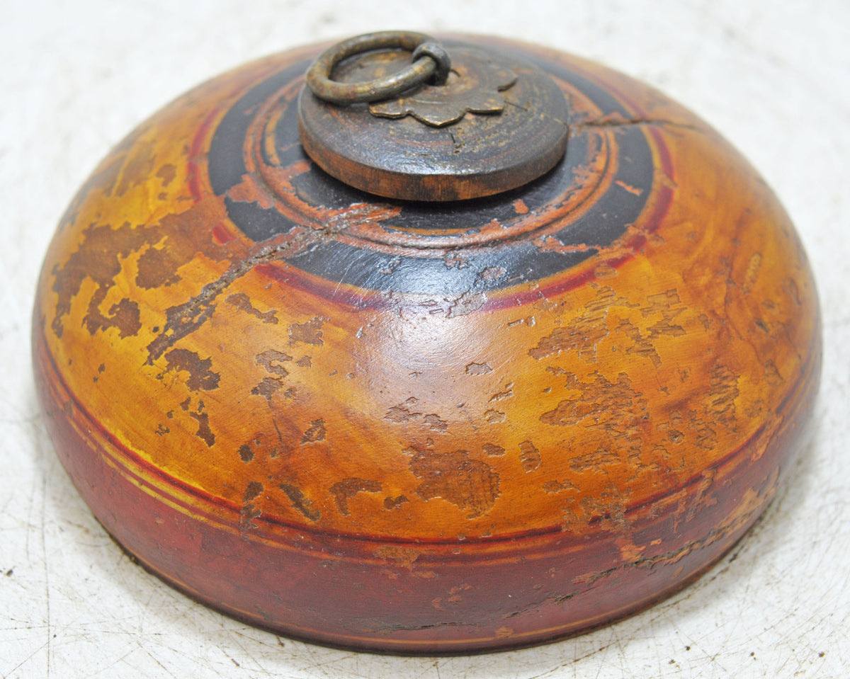 Vintage Wooden Round Tobacco Opium Box Original Old Hand Crafted Painted