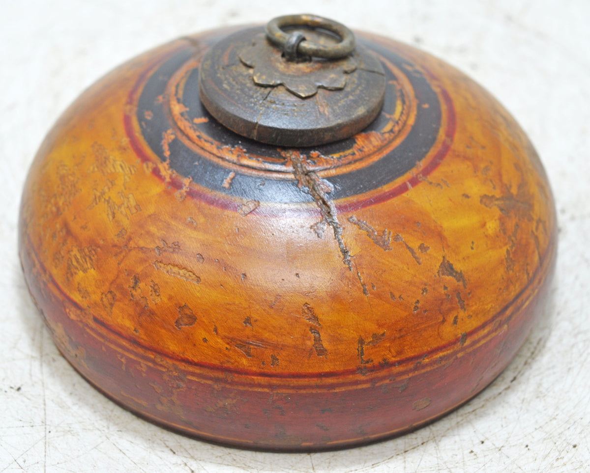 Vintage Wooden Round Tobacco Opium Box Original Old Hand Crafted Painted