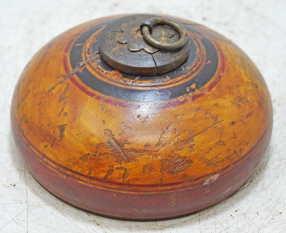 Vintage Wooden Round Tobacco Opium Box Original Old Hand Crafted Painted