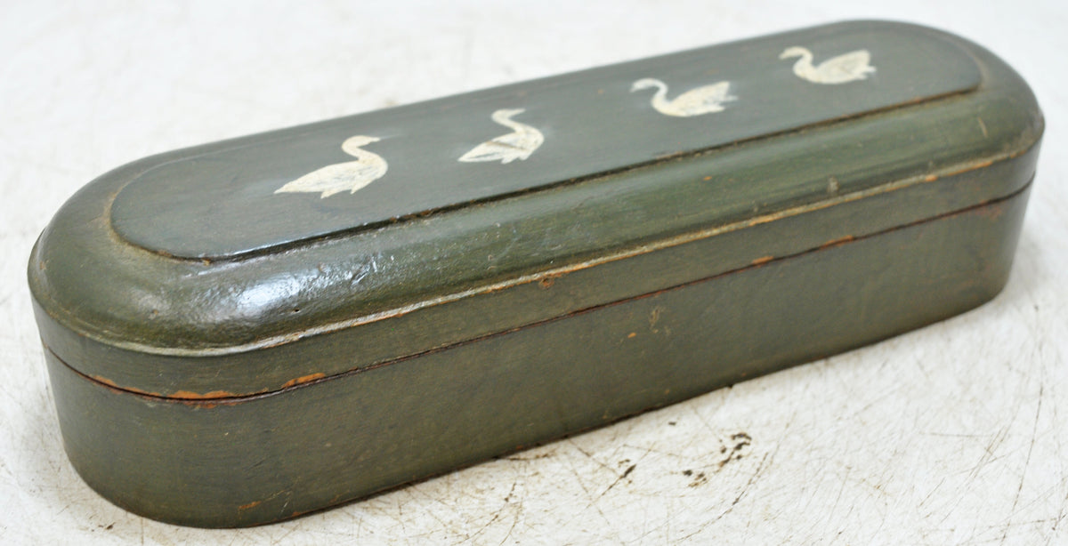 Vintage Wooden Long Pencil Stationary Box Original Old Hand Crafted Painted