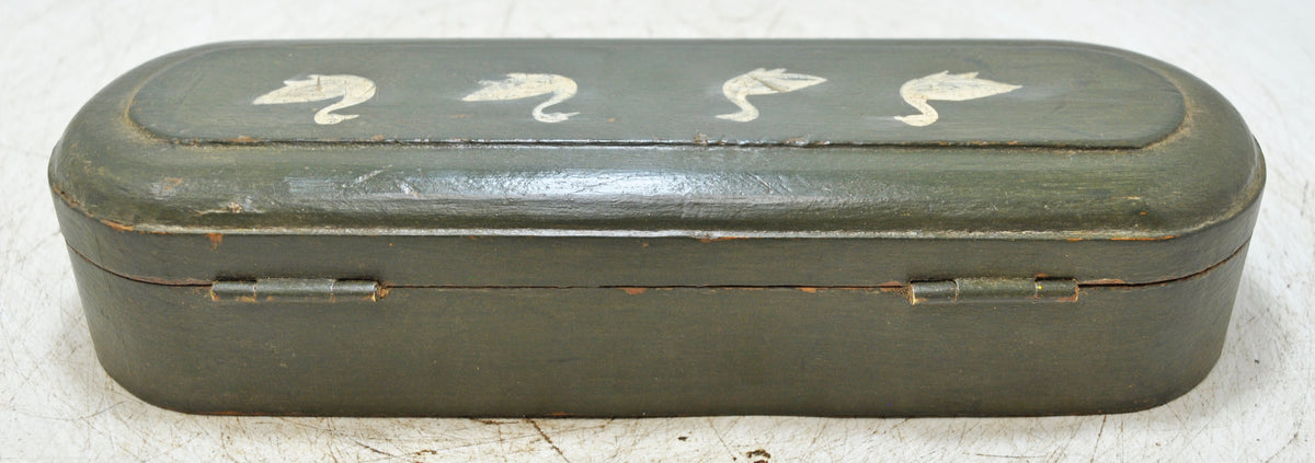 Vintage Wooden Long Pencil Stationary Box Original Old Hand Crafted Painted
