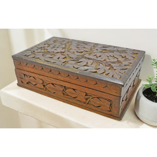 Antique Wooden Storage Box Original Old Very Fine Hand Carved