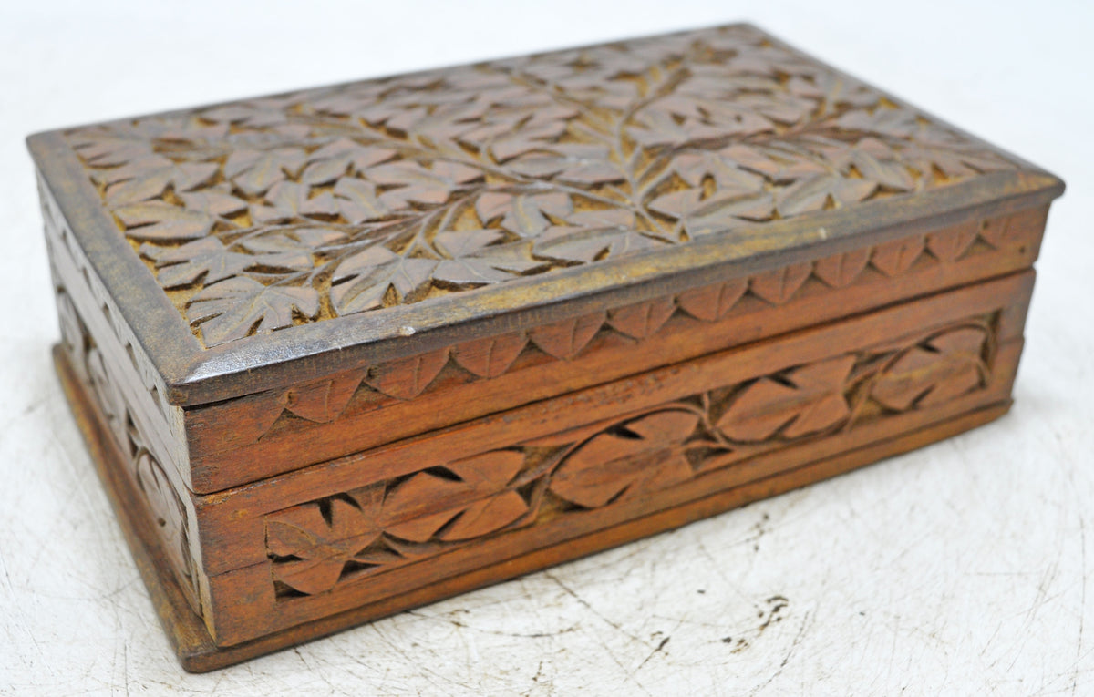 Antique Wooden Storage Box Original Old Very Fine Hand Carved