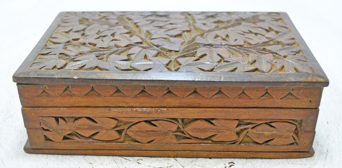 Antique Wooden Storage Box Original Old Very Fine Hand Carved