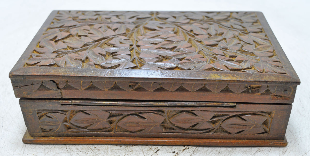 Antique Wooden Storage Box Original Old Very Fine Hand Carved