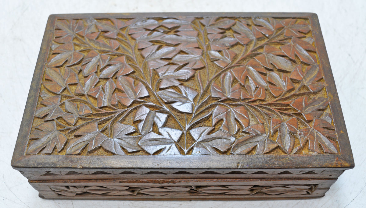 Antique Wooden Storage Box Original Old Very Fine Hand Carved