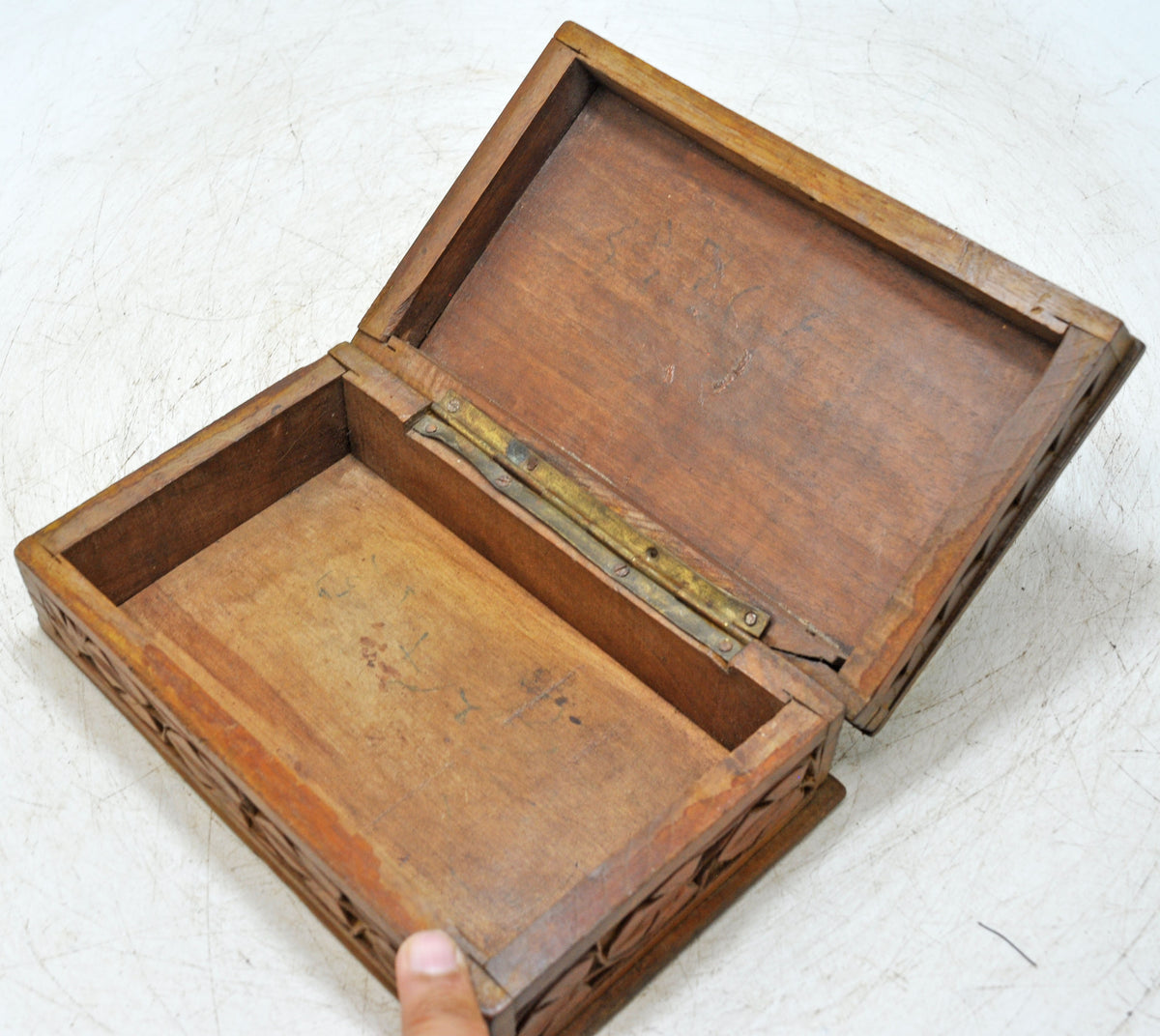 Antique Wooden Storage Box Original Old Very Fine Hand Carved
