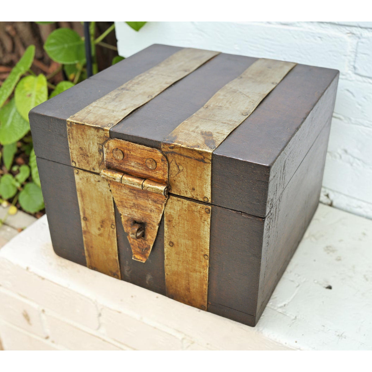 Vintage Wooden Square Storage Chest Box Original Old Hand Crafted