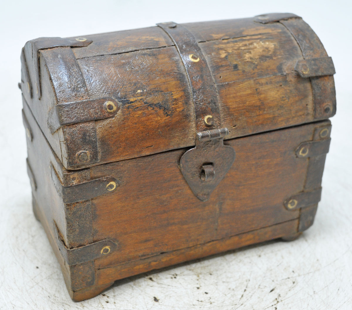 Vintage Wooden Small Half Round Top Storage Box Original Old Hand Crafted