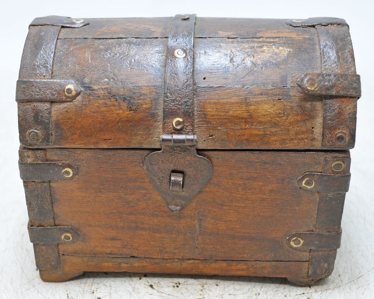 Vintage Wooden Small Half Round Top Storage Box Original Old Hand Crafted