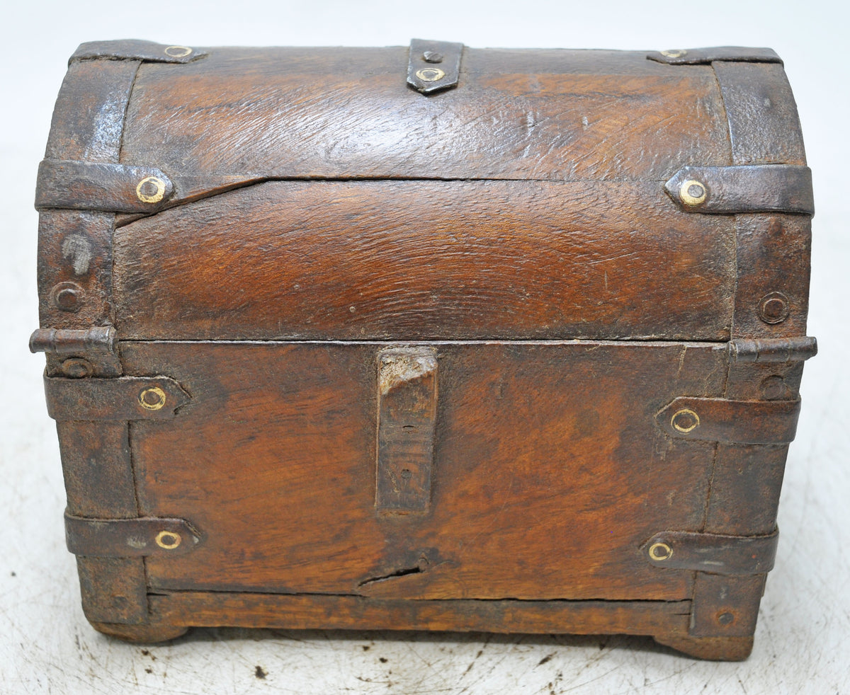 Vintage Wooden Small Half Round Top Storage Box Original Old Hand Crafted