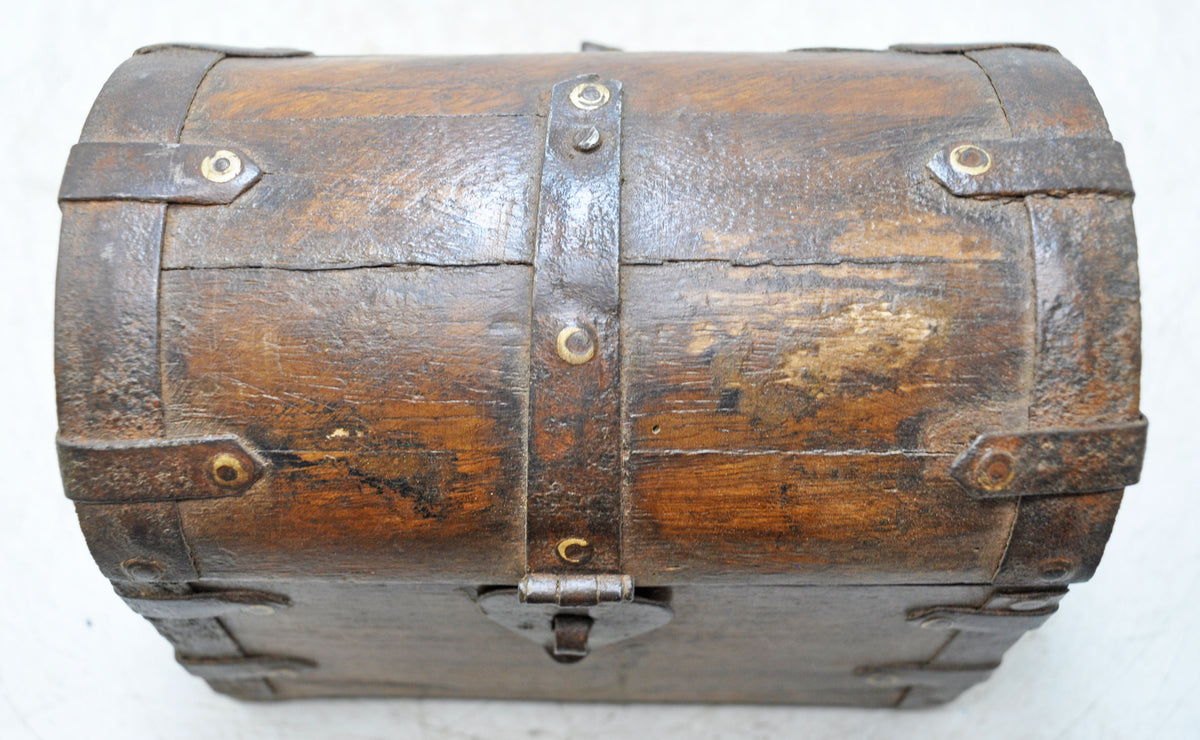 Vintage Wooden Small Half Round Top Storage Box Original Old Hand Crafted