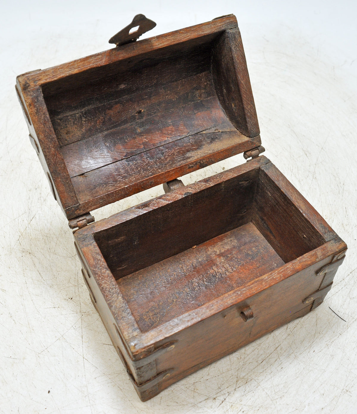 Vintage Wooden Small Half Round Top Storage Box Original Old Hand Crafted