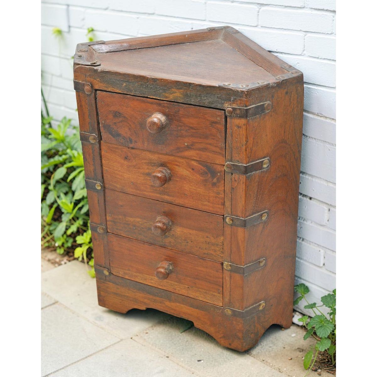 Vintage Wooden 4 Drawers Storage Box Original Old Hand Crafted