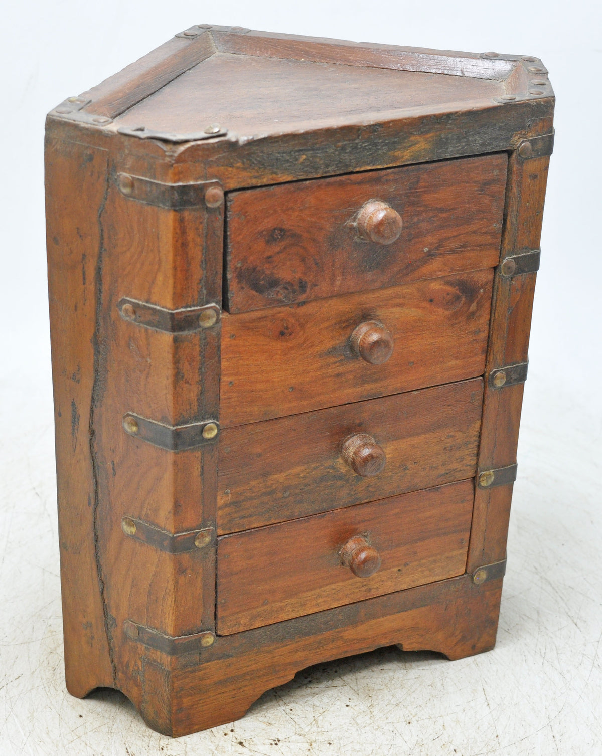 Vintage Wooden 4 Drawers Storage Box Original Old Hand Crafted