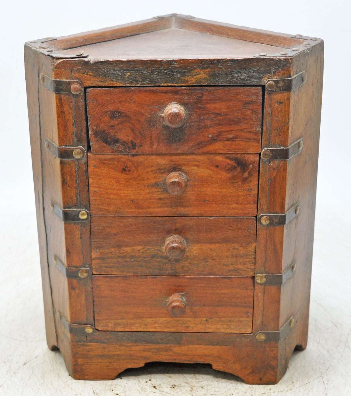 Vintage Wooden 4 Drawers Storage Box Original Old Hand Crafted